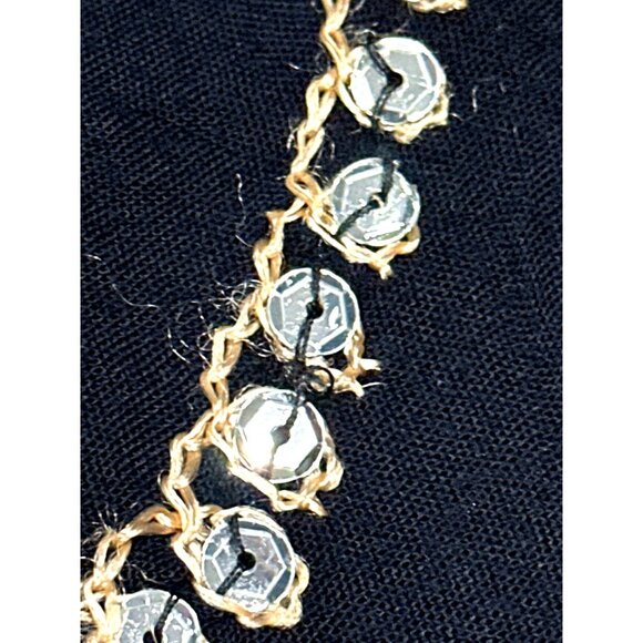 Black Strapless Smocked Embroidered Sequin Midi Dress Gold Scroll Starburst Boho - Picture 8 of 8